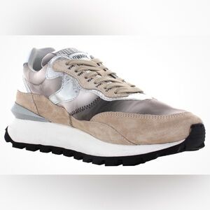 Voile Blanche QWARK HYPE WOMAN Leather and Fabric Sneakers in Grey-Beige Size 39